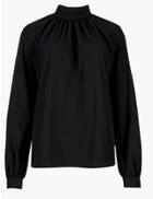 Marks & Spencer High Neck Long Sleeve Blouse Black