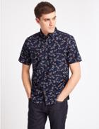 Marks & Spencer Pure Cotton Dragonfly Print Shirt Dark Midnight