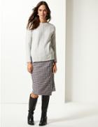 Marks & Spencer Checked Pencil Midi Skirt With Wool Burgundy Mix