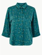 Marks & Spencer Oversized Satin Floral Print Shirt Teal Mix