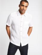 Marks & Spencer Pure Linen Textured Shirt With Pocket White Mix