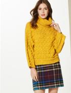 Marks & Spencer Cable Knit Roll Neck Jumper Ochre