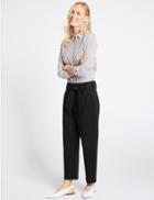 Marks & Spencer Cotton Rich Tie Front Straight Leg Trousers Black