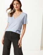 Marks & Spencer V-neck Short Sleeve Straight Fit T-shirt Pale Blue