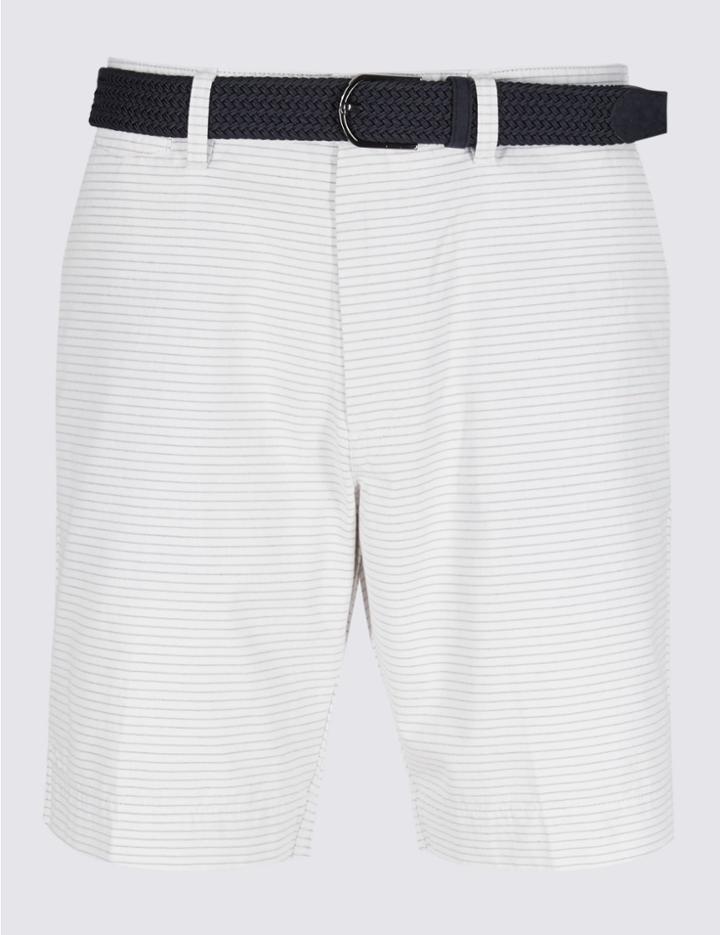 Marks & Spencer Pure Cotton Striped Shorts White Mix