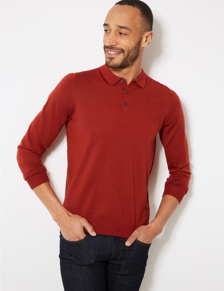 Marks & Spencer Pure Extra Fine Merino Wool Knitted Polo Rust