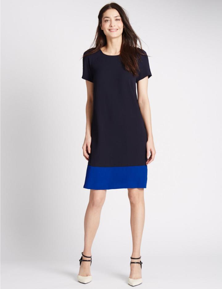 Marks & Spencer Short Sleeve Shift Dress Navy Mix