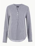 Marks & Spencer Striped Button Detailed Blouse Navy Mix