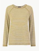 Marks & Spencer Cotton Rich Striped Regular Fit Top Yellow Mix
