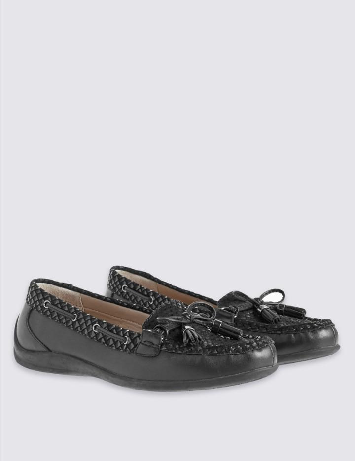 Marks & Spencer Leather Tassel Boat Shoes With Footglove&trade; Black Mix