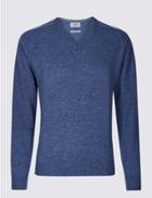 Marks & Spencer Pure Extra Fine Lambswool V-neck Jumper Medium Blue