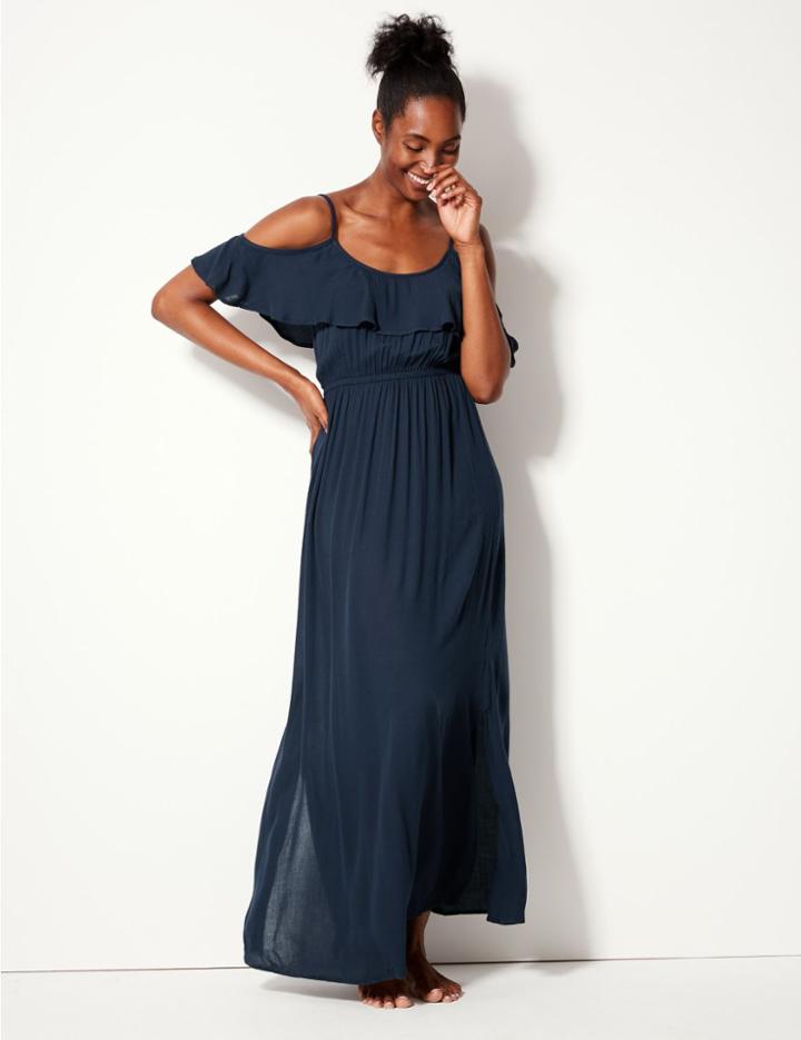 Marks & Spencer Crinkle Frill Maxi Beach Dress Navy
