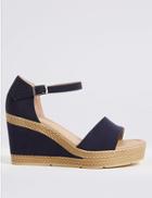 Marks & Spencer Wide Fit Wedge Heel Two Band Sandals Navy