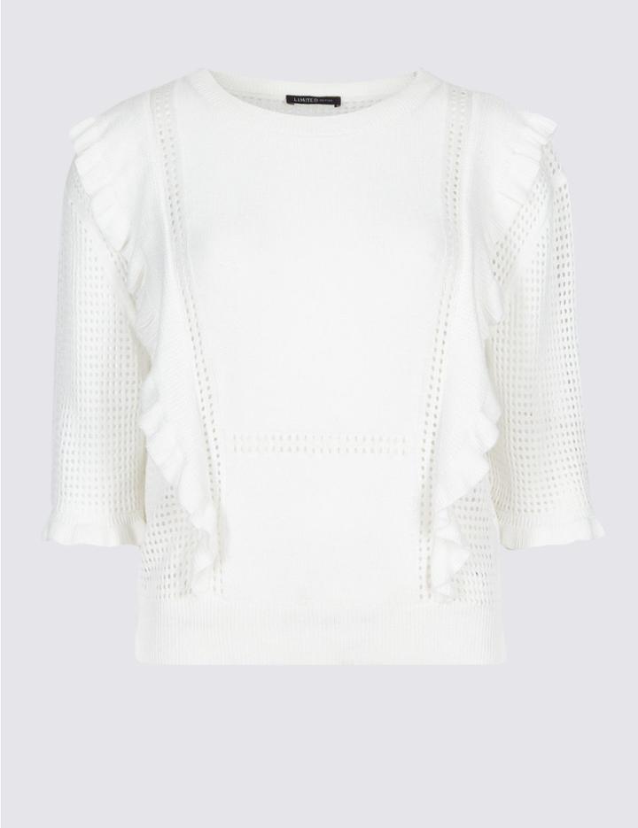 Marks & Spencer Ruffle Round Neck Half Sleeve Jumper Winter White