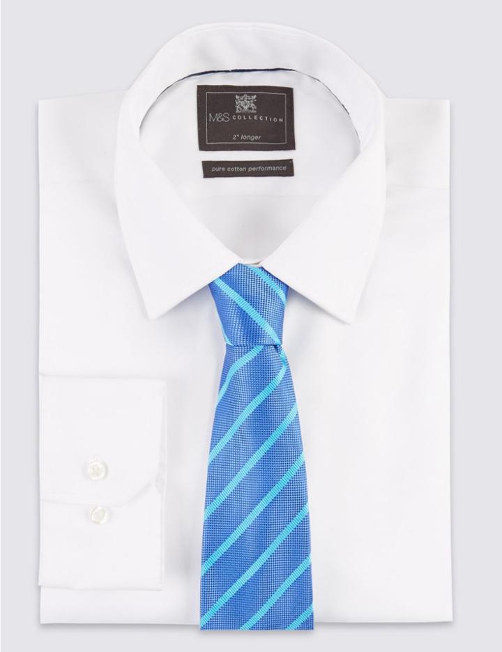 Marks & Spencer Pure Silk Striped Tie Blue Mix