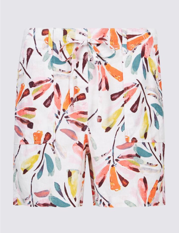 Marks & Spencer Linen Rich Printed Casual Shorts Multi