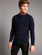 Marks & Spencer Pure Cotton Textured Slim Fit Jumper Navy