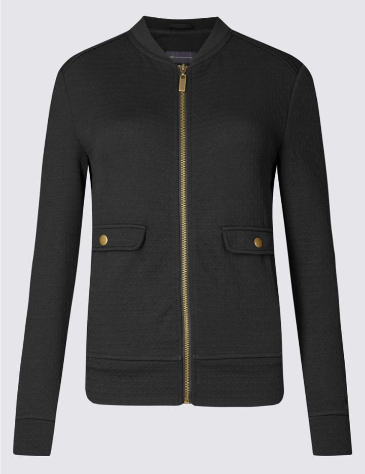 Marks & Spencer Petite Textured Bomber Jacket Black