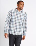 Marks & Spencer Pure Linen Easy Care Shirt With Pocket Blue Mix