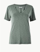 Marks & Spencer Modal V Neck T-shirt Bayleaf