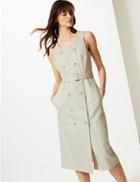 Marks & Spencer Linen Rich Double Button Front Midi Dress Stone
