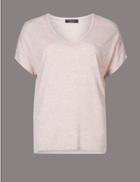 Marks & Spencer V-neck Short Sleeve T-shirt Oatmeal