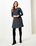 Marks & Spencer Textured Long Sleeve Swing Dress Navy