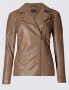 Marks & Spencer Faux Leather Stich Detail Biker Jacket Tan