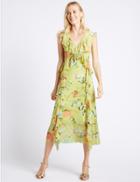 Marks & Spencer Floral Print Mesh Swing Midi Dress Lime Green