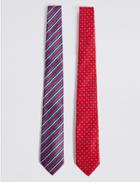 Marks & Spencer 2 Pack Spotted & Striped Tie Red Mix