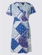 Marks & Spencer Plus Floral Print Wrap Dress Blue