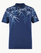 Marks & Spencer Cotton Leaf Print Polo Navy Mix