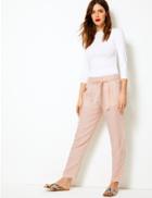 Marks & Spencer Pure Linen Ankle Grazer Peg Trousers Pink Mix