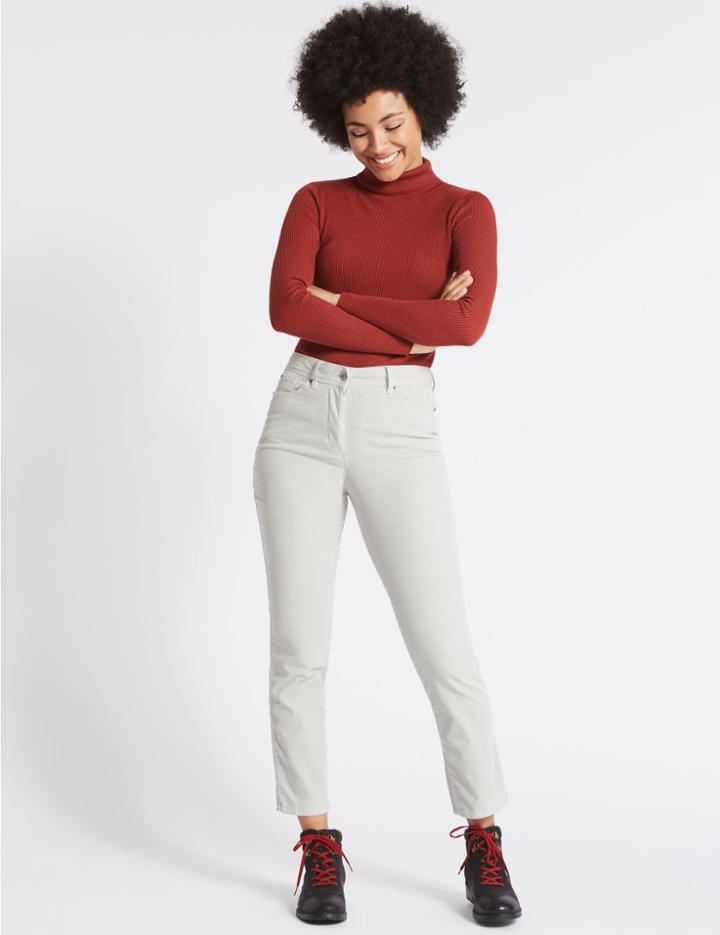 Marks & Spencer Cotton Rich Corduroy Slim Leg Trousers Silver Grey