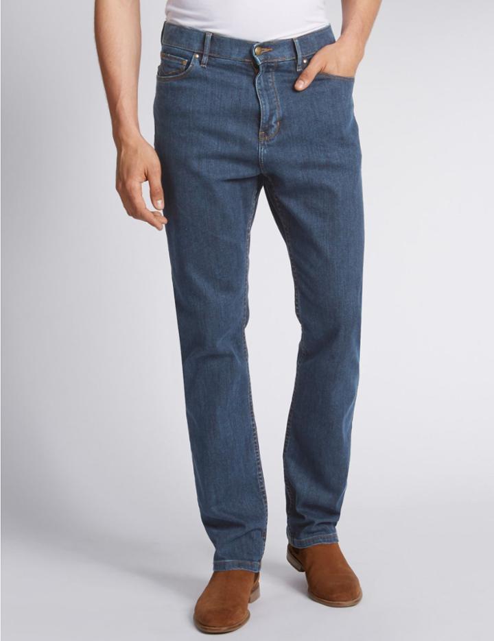 Marks & Spencer Regular Fit Stretch Water Resistant Jeans Medium Blue