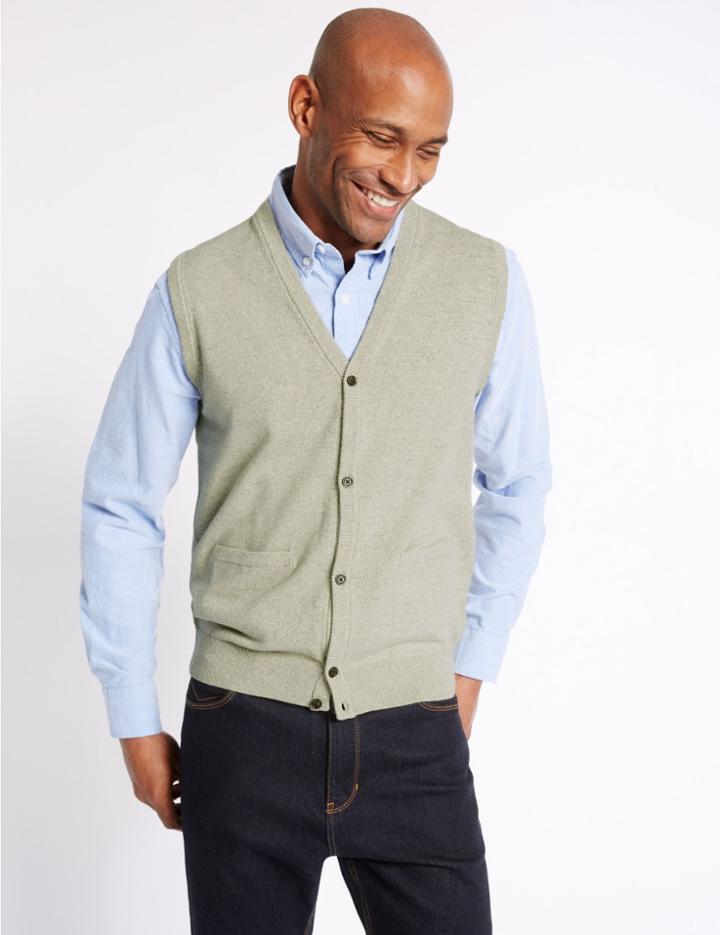 Marks & Spencer Pure Cotton Textured Sleeveless Cardigan Stone Mix
