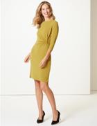 Marks & Spencer Twisted Drape 3/4 Sleeve Shift Dress Winter Lime