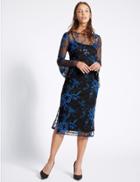 Marks & Spencer Embroidered Frill Sleeve Tunic Midi Dress Blue Mix