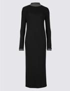 Marks & Spencer Textured Long Sleeve Midi Dress Black Mix