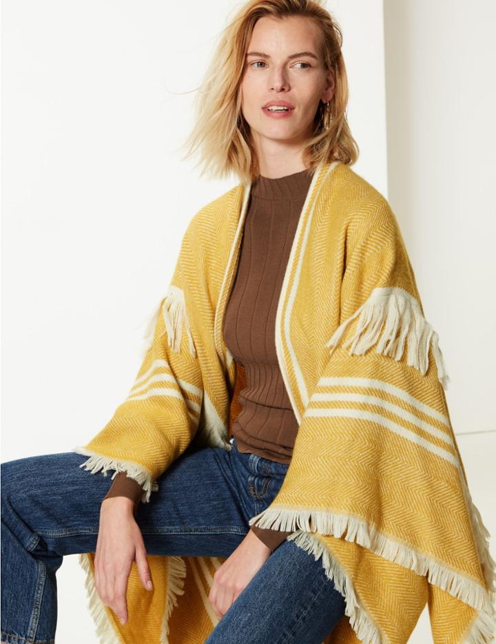 Marks & Spencer Striped Fringe Detail Wrap Ochre