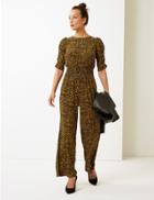Marks & Spencer Animal Print Maxi Jumpsuit Yellow Mix