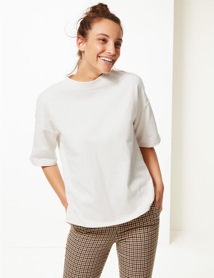 Marks & Spencer Pure Cotton Half Sleeve Top Cream