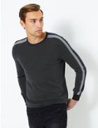 Marks & Spencer Cotton Rich Side Stripe Crew Neck Jumper Khaki Mix