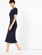 Marks & Spencer Linen Blend Fit & Flare Skirt Navy