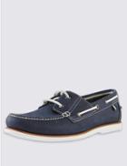 Marks & Spencer Leather Lace-up Boat Shoes With Freshfeet&trade; Navy