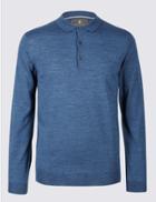 Marks & Spencer Merino Wool Blend Polo Shirt Blue