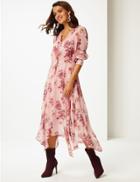 Marks & Spencer Floral Print Long Sleeve Tea Midi Dress Light Pink Mix