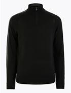 Marks & Spencer Pure Merino Wool Half Zip Jumper Black Mix