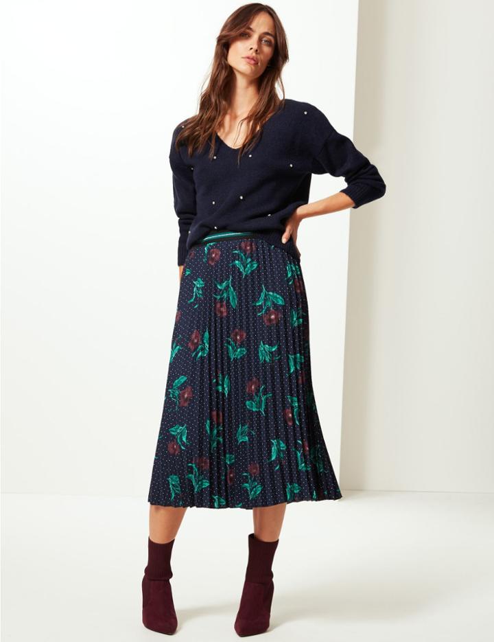 Marks & Spencer Embellished V-neck Jumper Navy