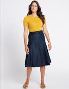 Marks & Spencer Denim Belted A-line Midi Skirt Indigo
